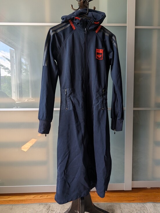 adidas Dresses & Skirts - 📼Rare Vintage adidas Safety Long Navy Hooded Full Zip Long Track Jacket Dress S